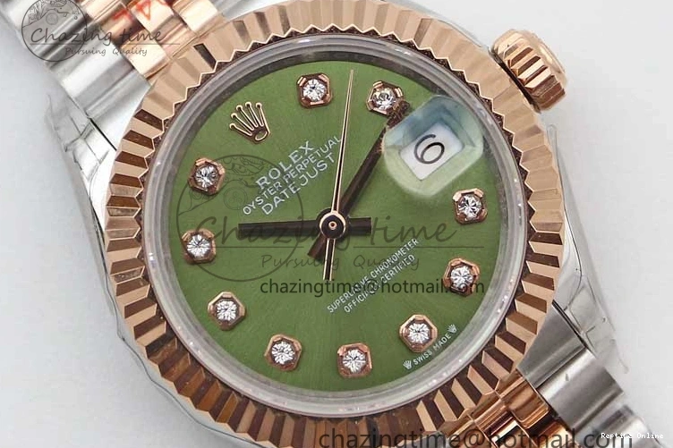 0511 Lady DateJust 28 SS RG TWF 1:1 Best Edition Green Dial Diamonds Markers on Jubilee Bracelet NH Trendsetting 2130